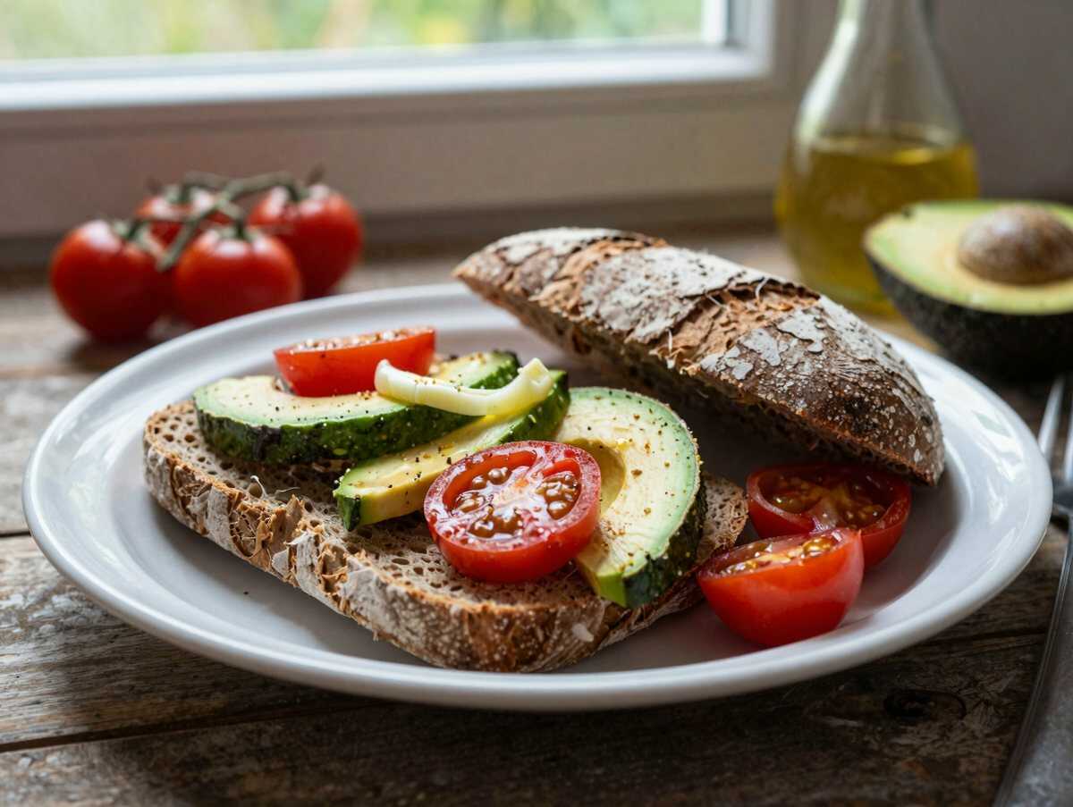 Ich konnte es täglich essen, Avocadobrot mit Tomaten – während der Zubereitung