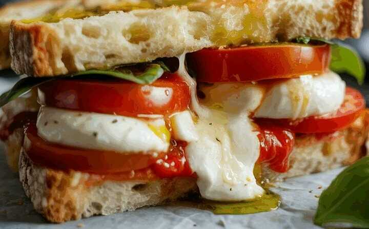 Ich nehme Toastbrot, Tomaten und 2 Kugeln Mozzarella
