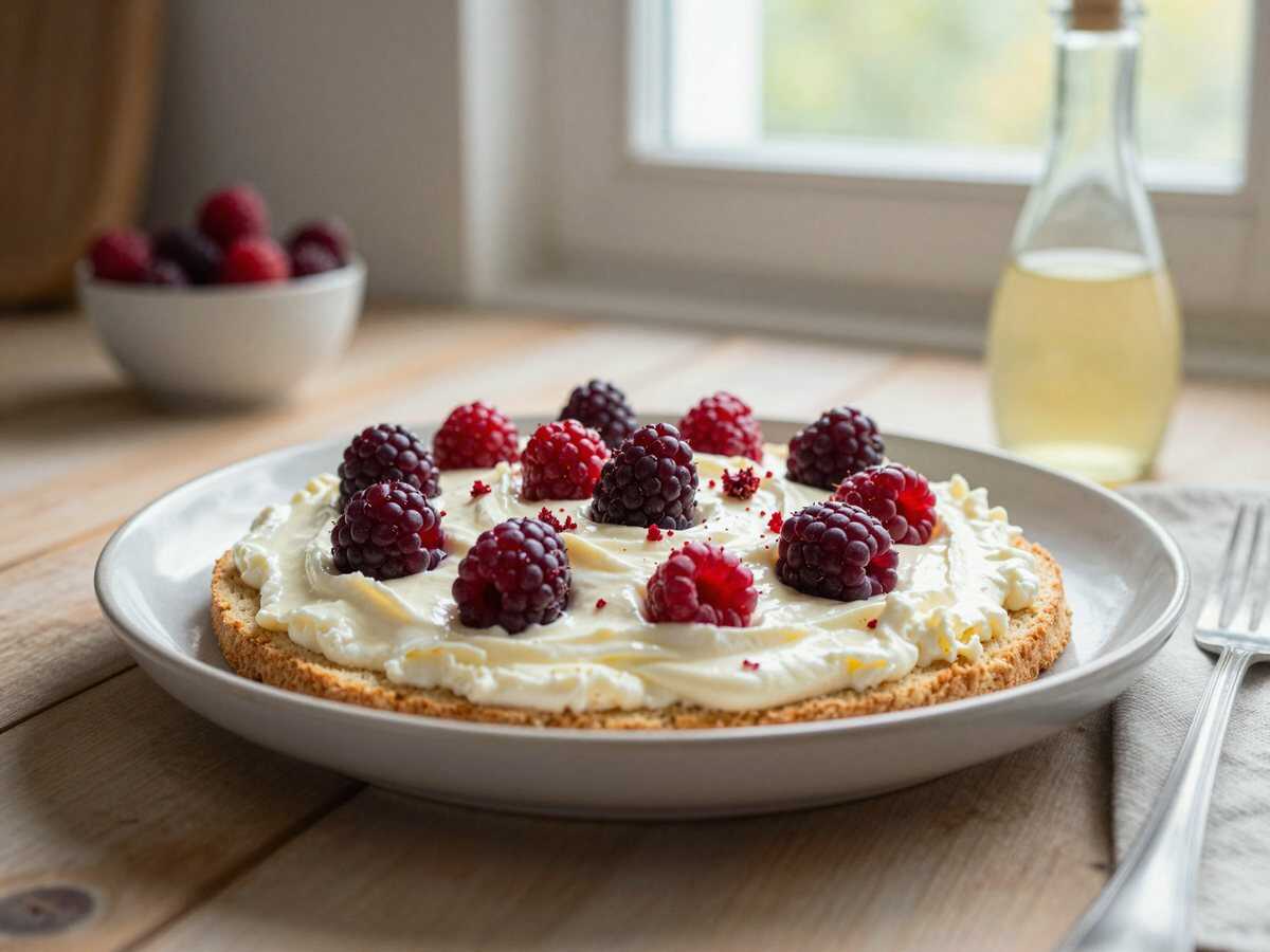 Ich verrühre Mascarpone mit 350 g Erdbeeren, Erdbeerkuchen ohne Backen – während der Zubereitung