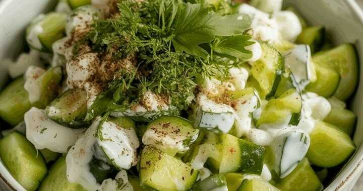 Joghurtsalat mit Gurken in 7 Minuten zubereitet