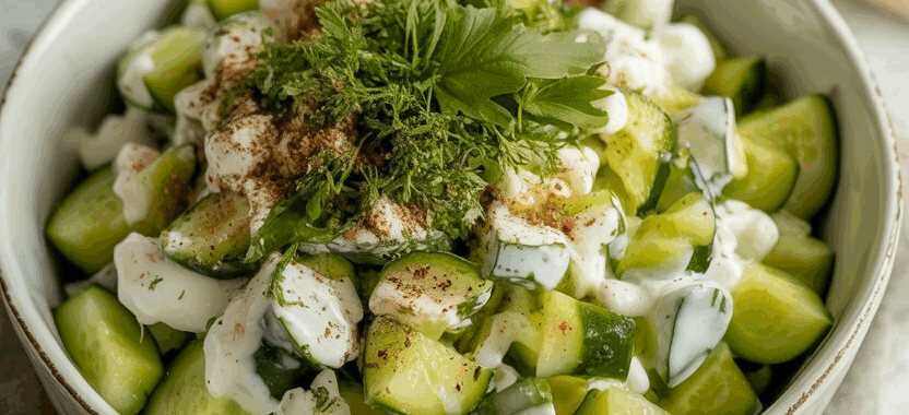 Joghurtsalat mit Gurken in 7 Minuten zubereitet
