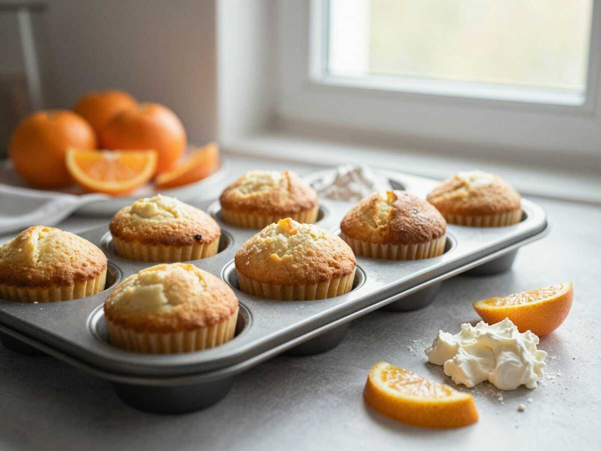 Käsekuchen Muffins mit Mandarinen ich nehme dafür 250g Quark – während der Zubereitung