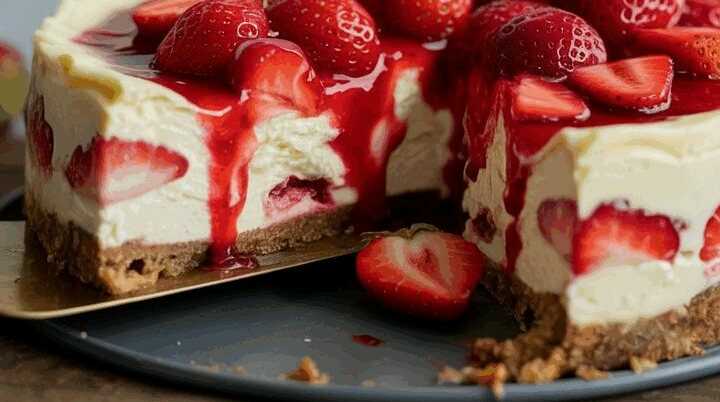 Käsekuchen ohne Backen mit 600 g Erdbeeren