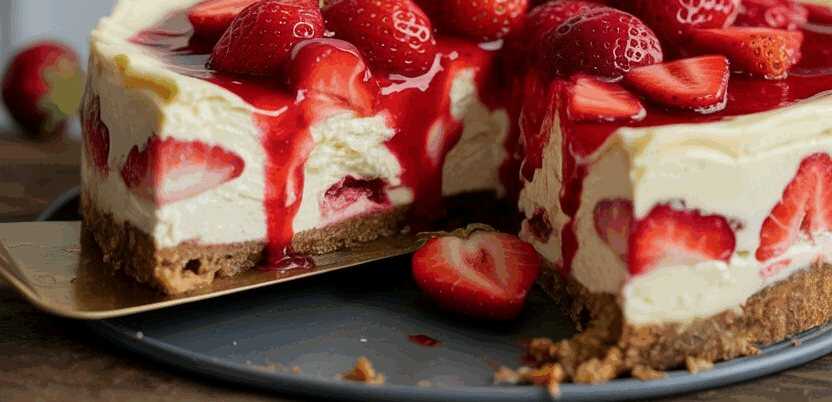 Käsekuchen ohne Backen mit 600 g Erdbeeren