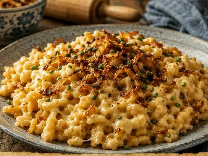 Käsespätzle mit Röstzwiebeln aus dem Airfryer – in nur 15 Minuten auf dem Tisch