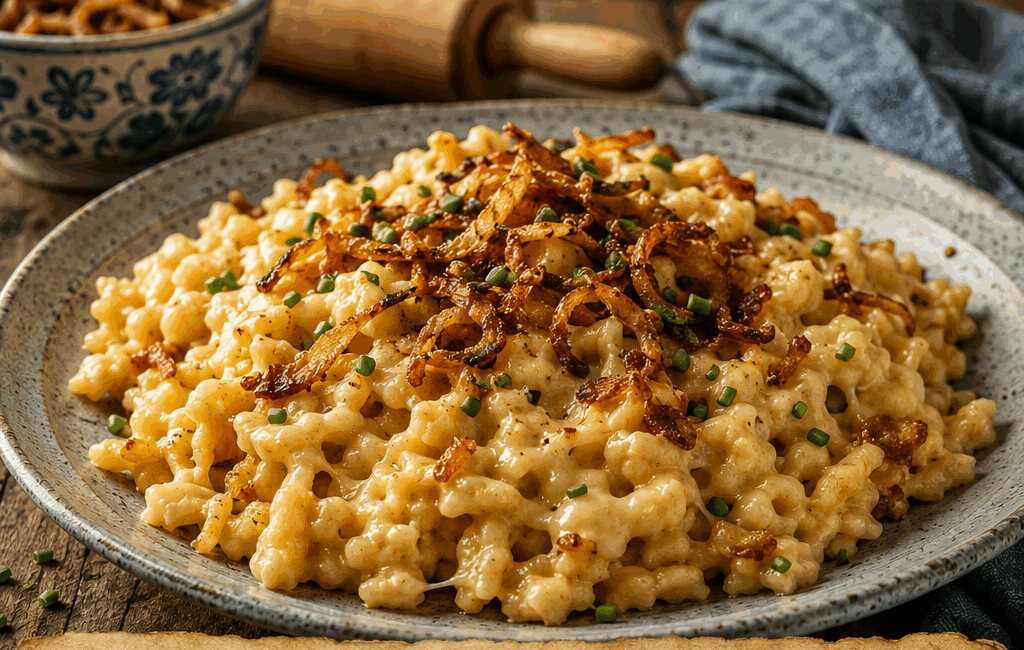 Käsespätzle mit Röstzwiebeln aus dem Airfryer – in nur 15 Minuten auf dem Tisch