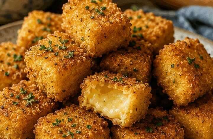 Käsewürfel paniert aus dem Airfryer: außen knusprig, innen zart