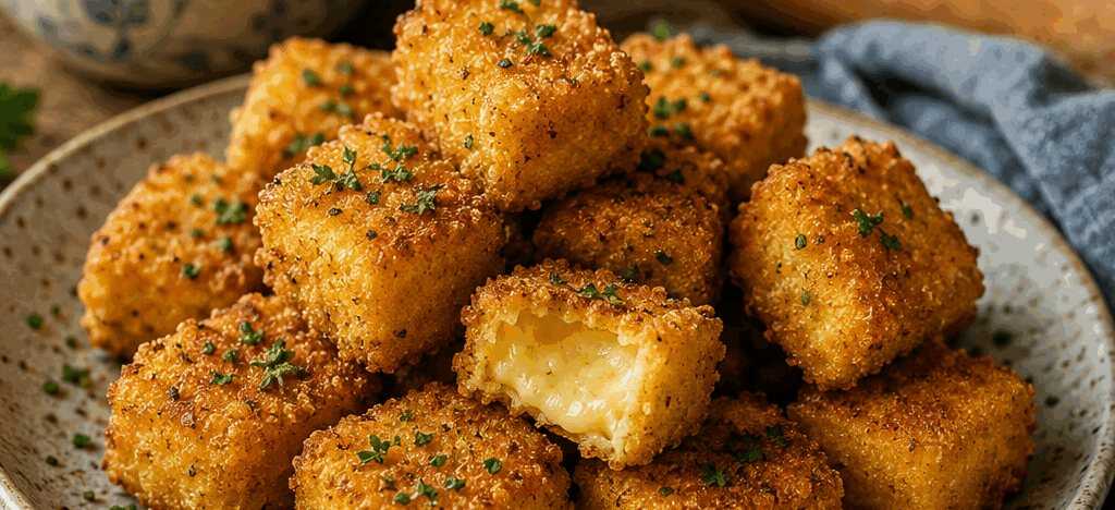Käsewürfel paniert aus dem Airfryer: außen knusprig, innen zart
