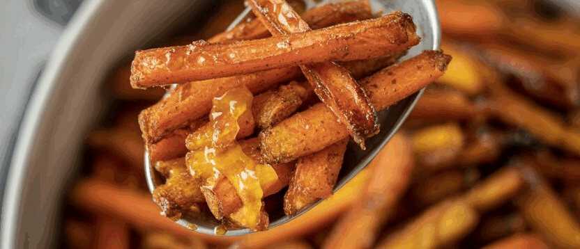 Karotten-Sticks mit Honig aus dem Airfryer – so sieht es fertig aus