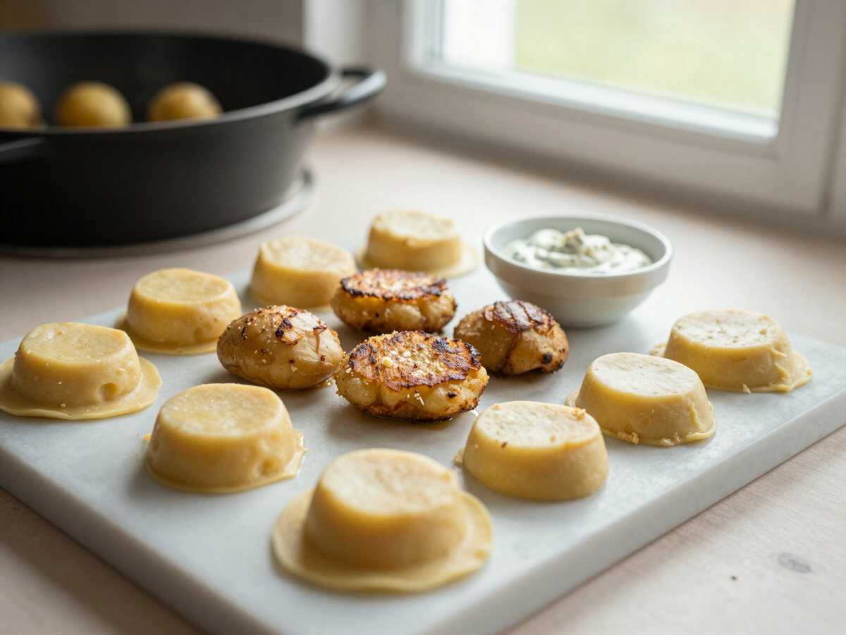 Kartoffel-Bratlinge mit Kräuterdip – ideal für den Kindergeburtstag – während der Zubereitung