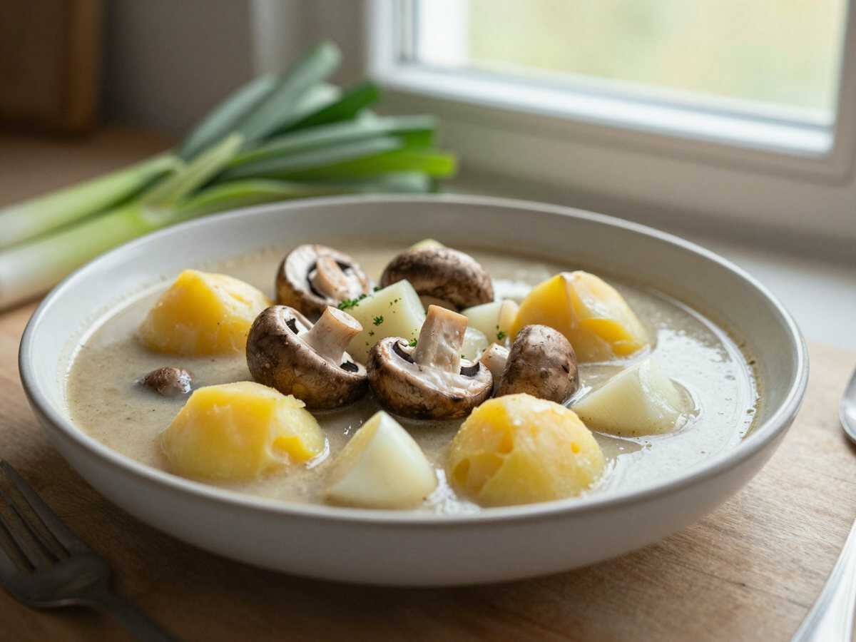 Kartoffel-Champignon-Suppe, der Geheimtipp aus Omas Rezeptbuch – während der Zubereitung