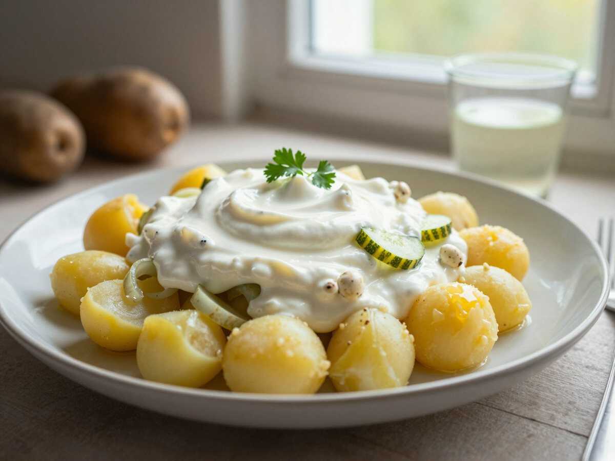 Kartoffel-Eier-Salat cremig – perfekt zum Vorkochen für die ganze Woche – während der Zubereitung