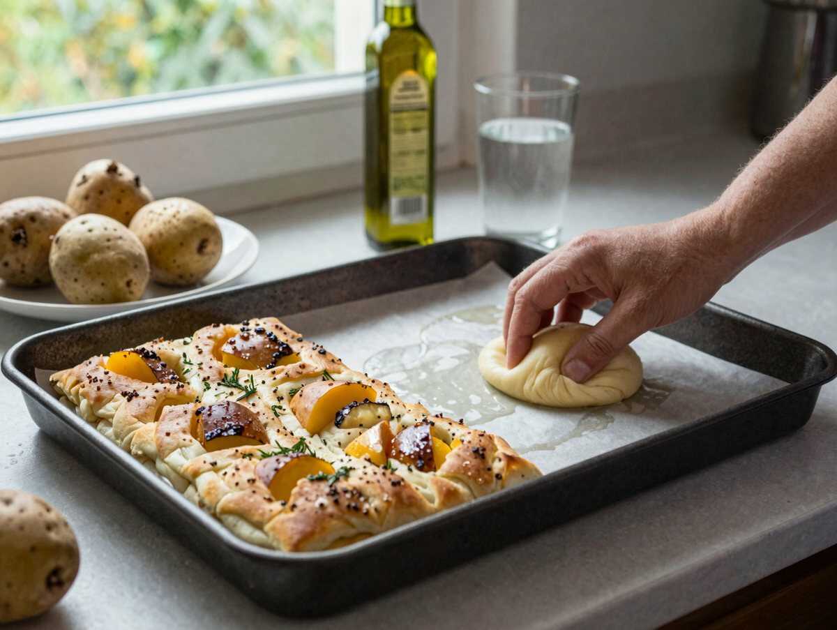Kartoffel-Focaccia mit Meersalz – besser als jede Tiefkühl-Variante – während der Zubereitung