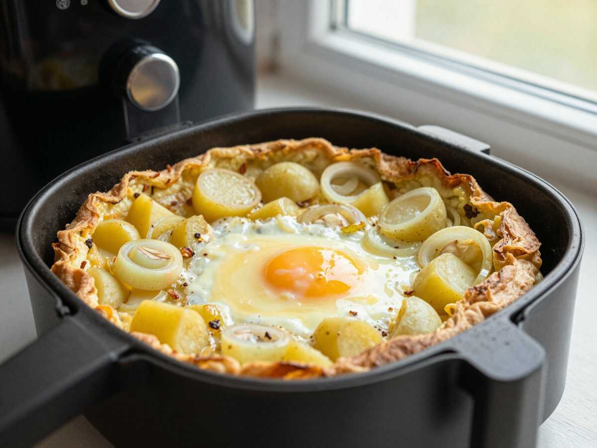 Kartoffel-Frittata aus dem Airfryer – während der Zubereitung