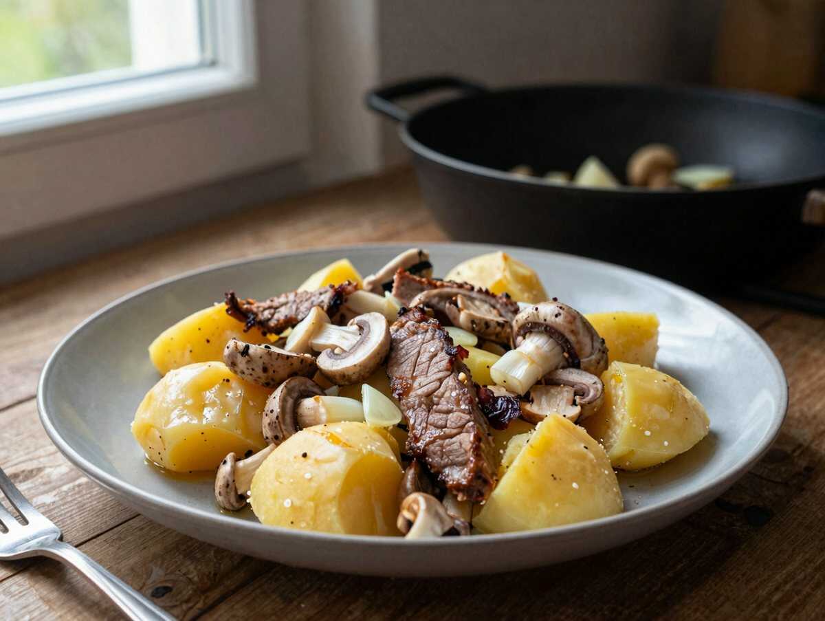 Kartoffel-Geschnetzeltes mit Champignonrahm, perfekt für den schnellen Feierabend – während der Zubereitung