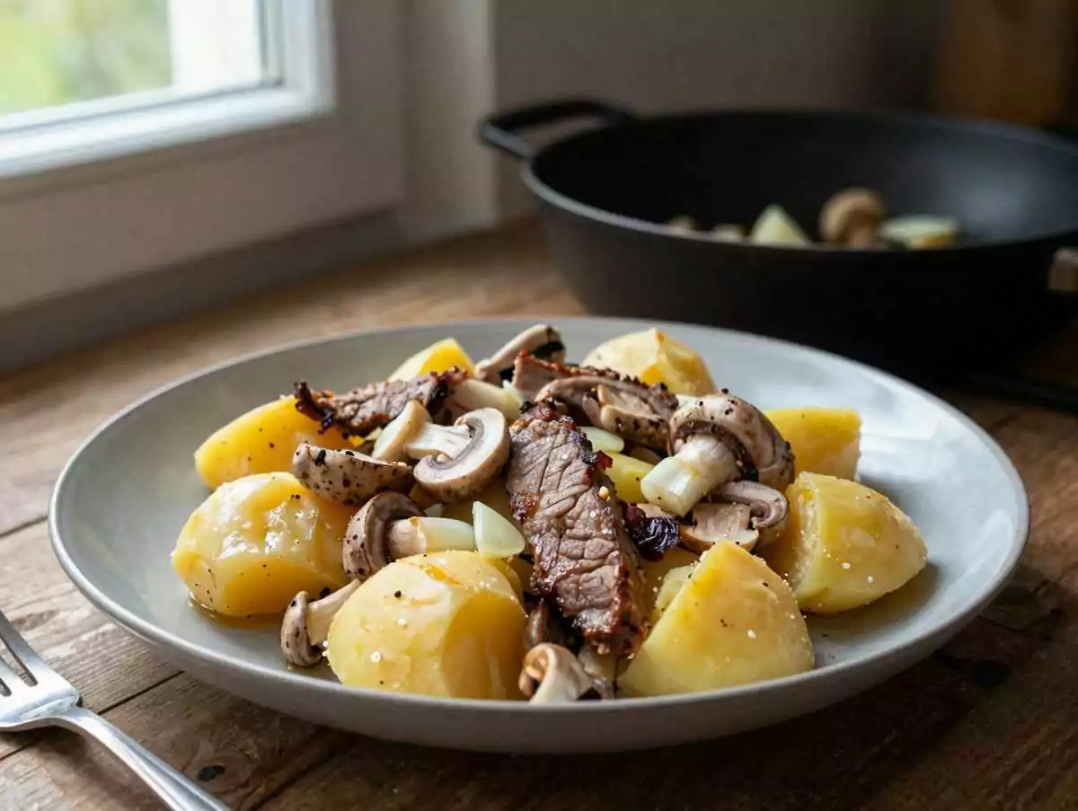 Kartoffel-Geschnetzeltes mit Champignonrahm, perfekt für den schnellen Feierabend – während der Zubereitung