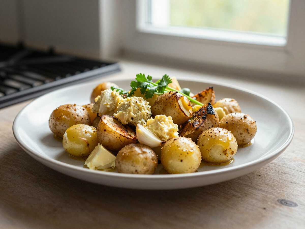 Kartoffel-Knoblauch-Butter zum Grillen – sättigt die ganze Familie für wenig Geld – während der Zubereitung