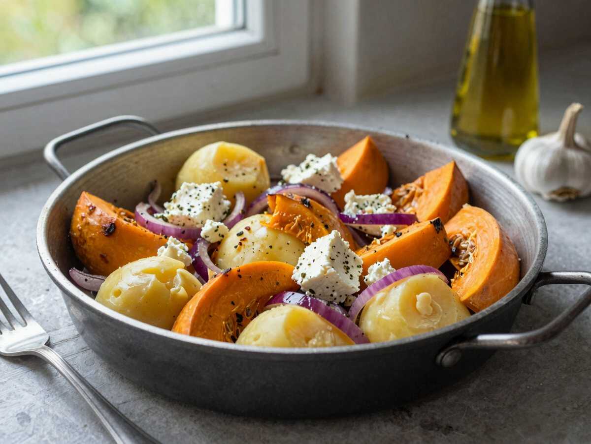 Kartoffel-Kürbis-Blech mit Feta: schmeckt nach Sonntag bei Oma – während der Zubereitung