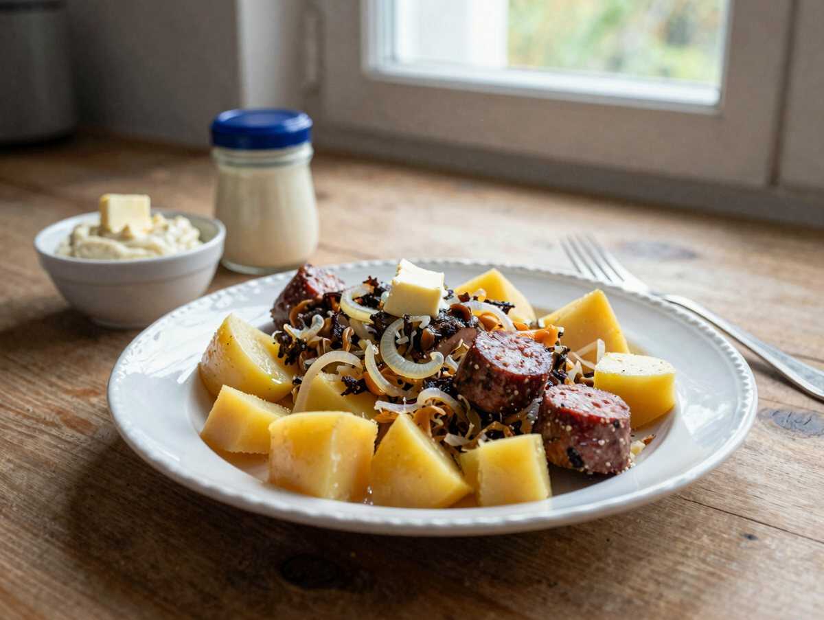 Kartoffel-Sauerkraut-Auflauf mit Kasseler – günstig, sättigend und unglaublich lecker – während der Zubereitung