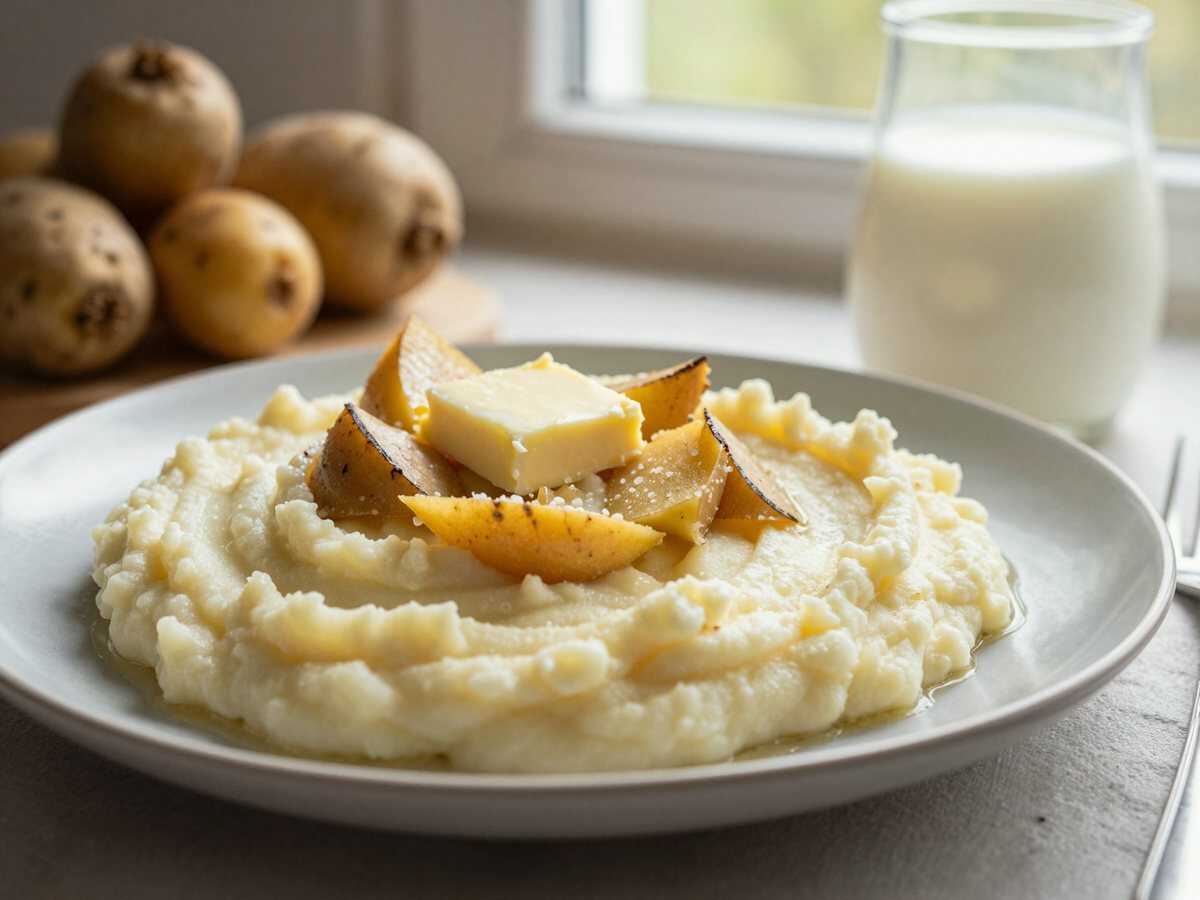 Kartoffel-Sellerie-Püree, perfekt für den schnellen Feierabend – während der Zubereitung