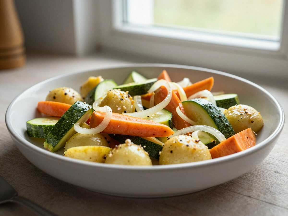 Kartoffel Zucchini Karotten Pfanne in 15 Minuten – während der Zubereitung