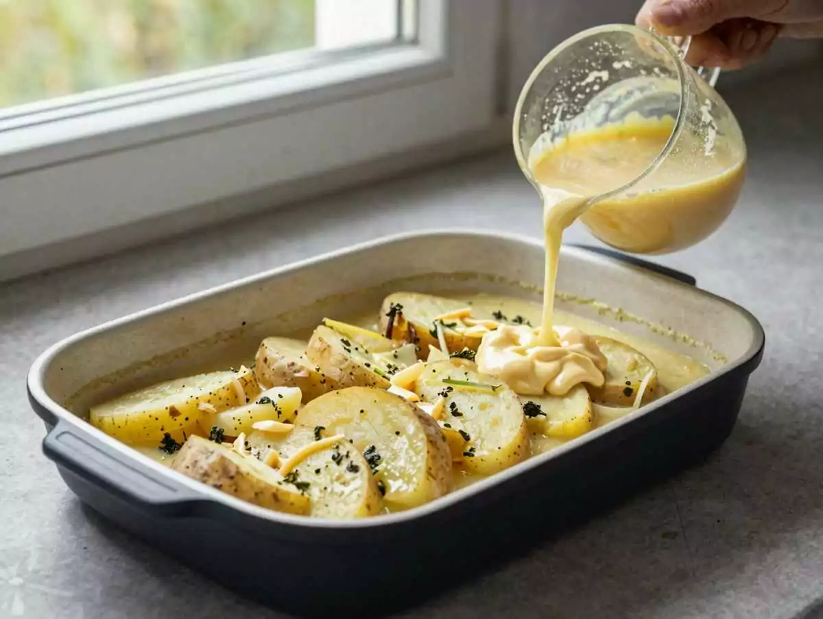 Kartoffel-Zwiebel-Blech mit Bergkäse: schmeckt nach Sonntag bei Oma – während der Zubereitung