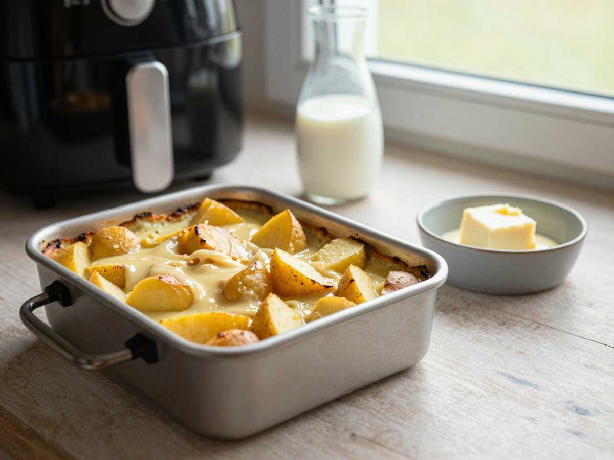 Kartoffelauflauf portionsweise im Airfryer – während der Zubereitung