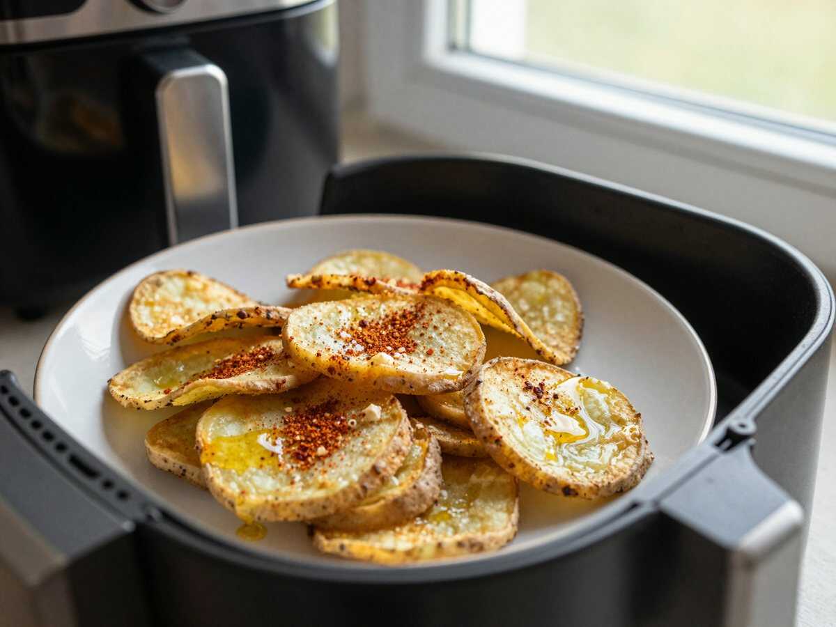 Kartoffelchips selbst gemacht im Airfryer – gelingt garantiert, auch Anfängern – während der Zubereitung