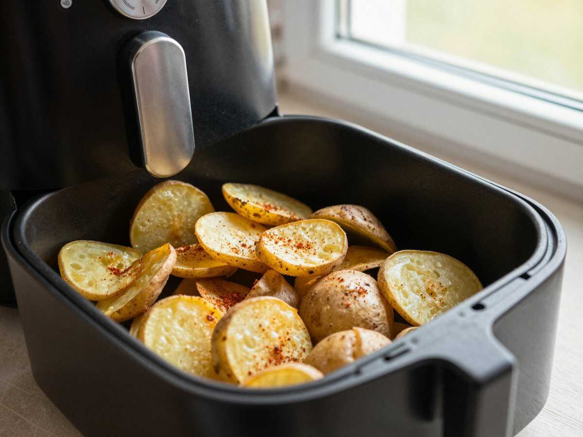 Kartoffelchips selbst gemacht im Airfryer – ideal für den Kindergeburtstag – während der Zubereitung