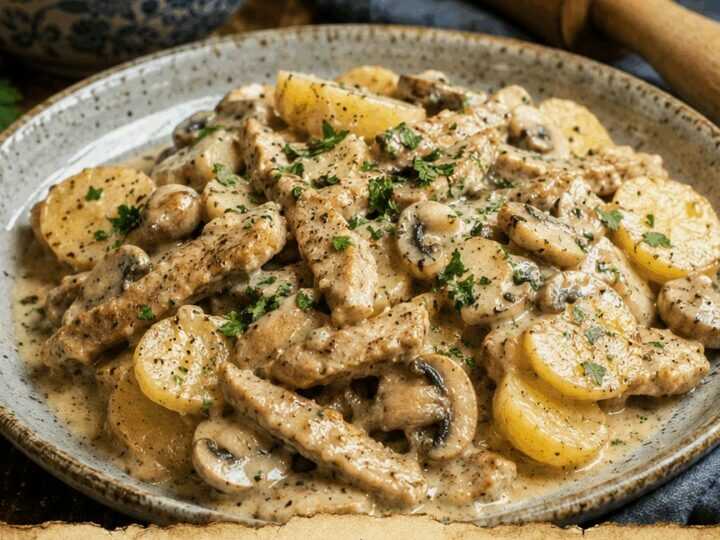 Kartoffel-Geschnetzeltes mit Champignonrahm, perfekt für den schnellen Feierabend
