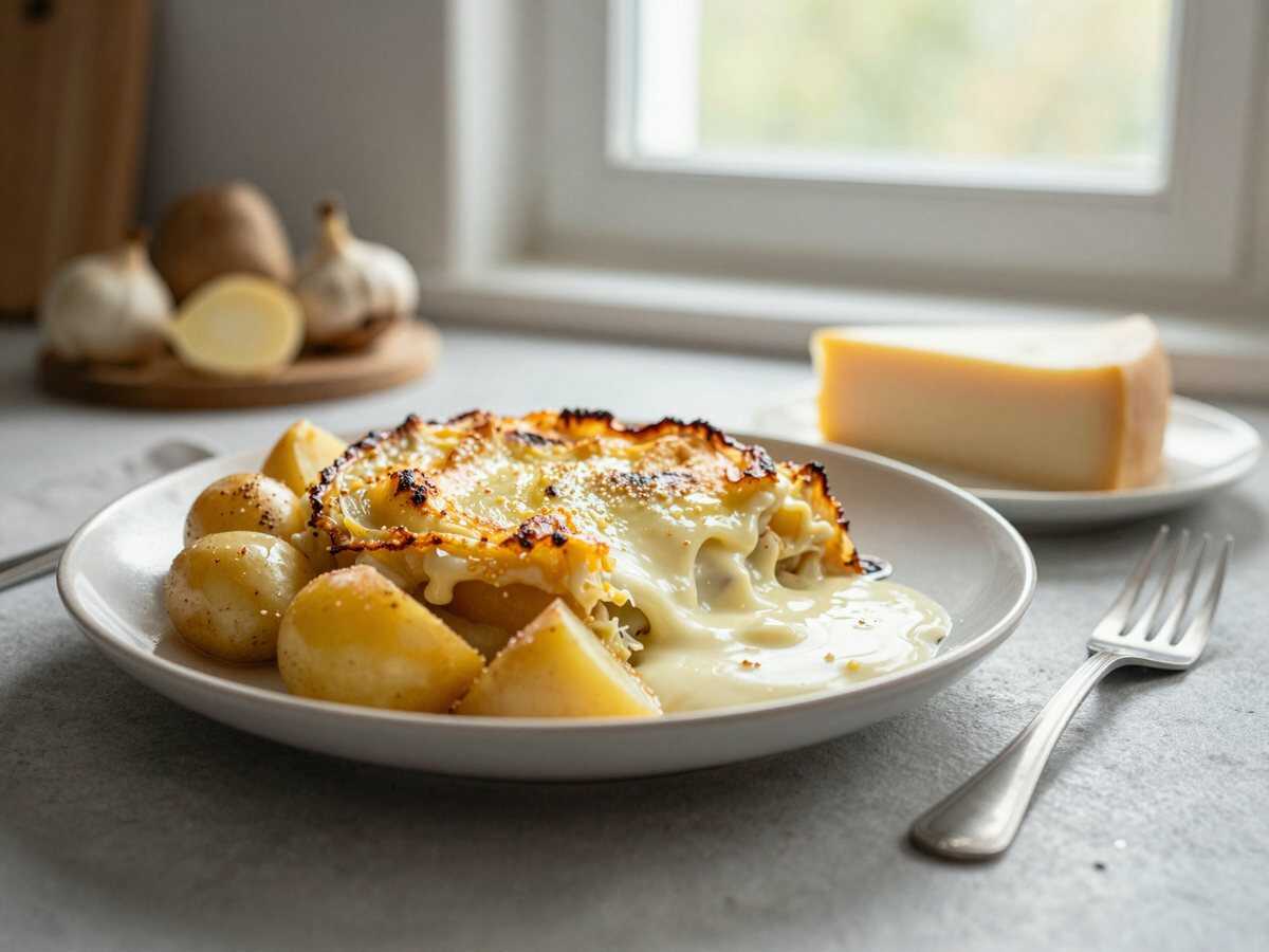 Kartoffelgratin ohne Sahne – die leichte Variante – herzhaft, warm und unglaublich lecker – während der Zubereitung
