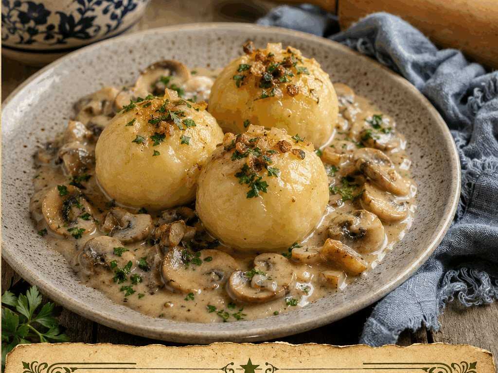 Kartoffelknödel mit Pilzrahmsoße