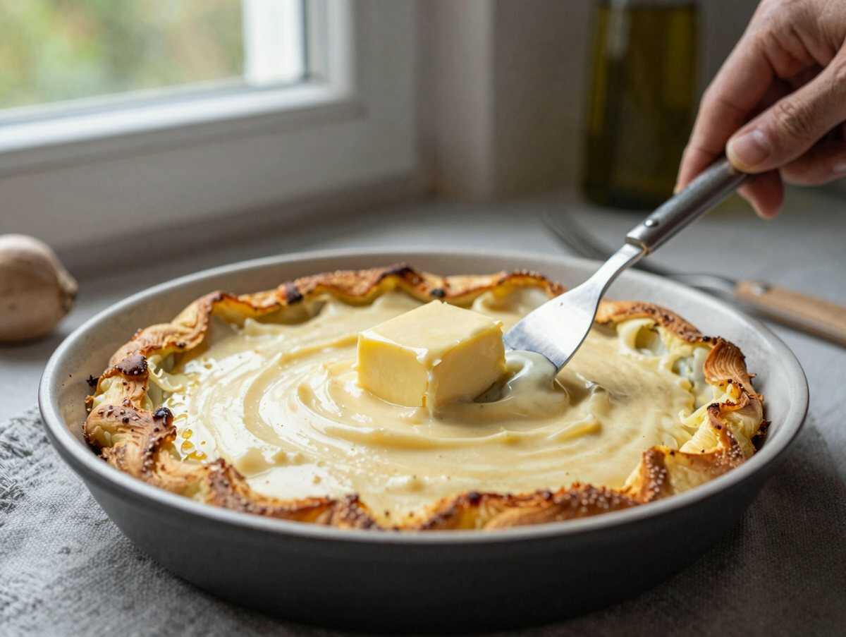 Kartoffeln in cremiger Knoblauchsoße backe ich 2x im Woche – während der Zubereitung