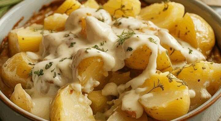 Kartoffeln in Knoblauch Sahnesauce in 30 Minuten fertig gemacht!