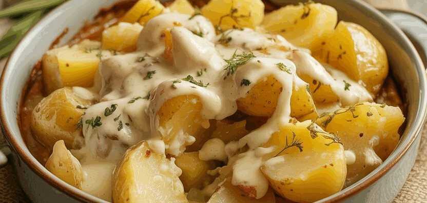 Kartoffeln in Knoblauch Sahnesauce in 30 Minuten fertig gemacht!