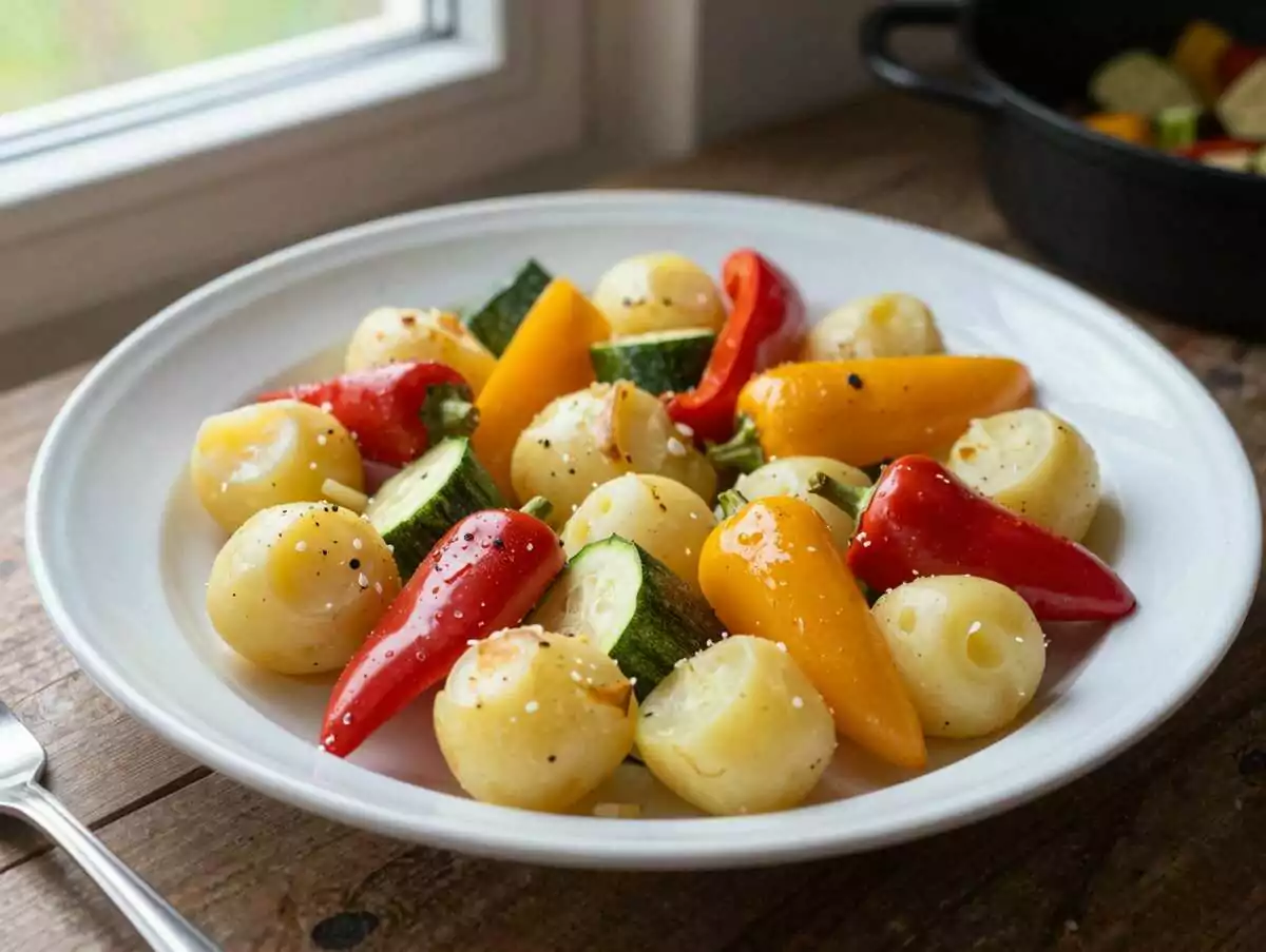 Kartoffeln und Gemüse vom Blech – besser als jede Tiefkühl-Variante – während der Zubereitung