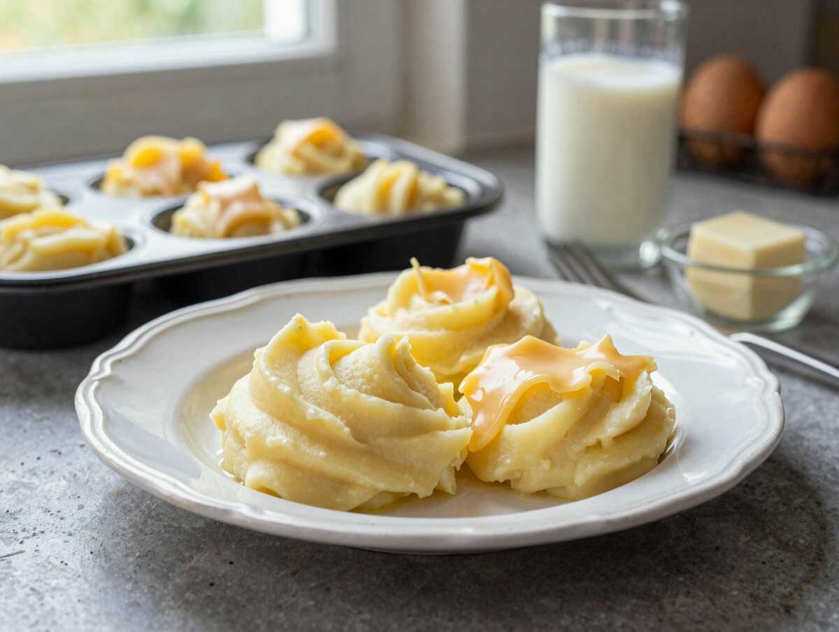 Kartoffelpüree-Muffins mit Käse – sättigt die ganze Familie für wenig Geld – während der Zubereitung