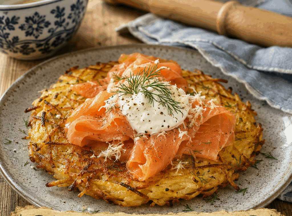 Kartoffelrösti mit Räucherlachs und Meerrettich