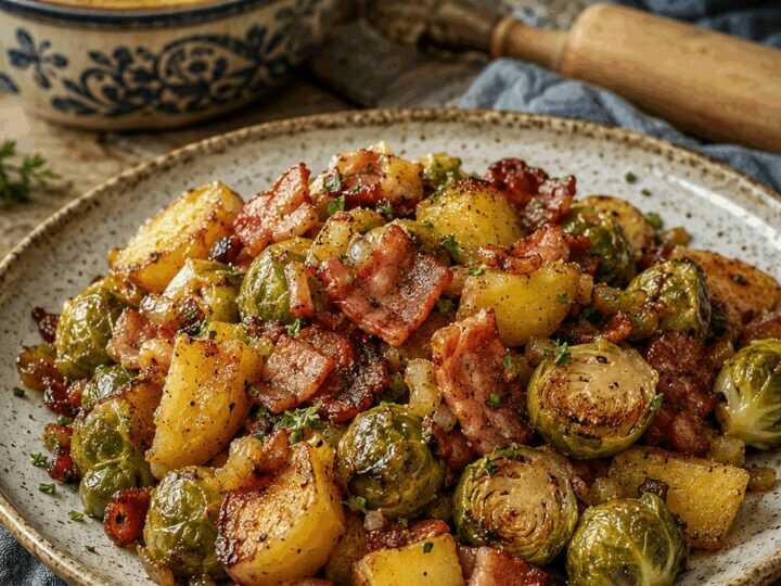 Kartoffel-Rosenkohl-Pfanne mit Speck: schmeckt nach Sonntag bei Oma