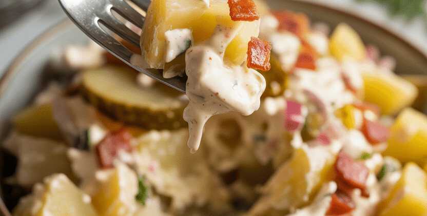 Kartoffelsalat als Beilage zu Würstchen – so sieht es fertig aus