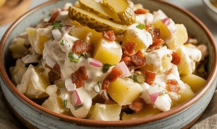 Kartoffelsalat als Beilage zu Würstchen