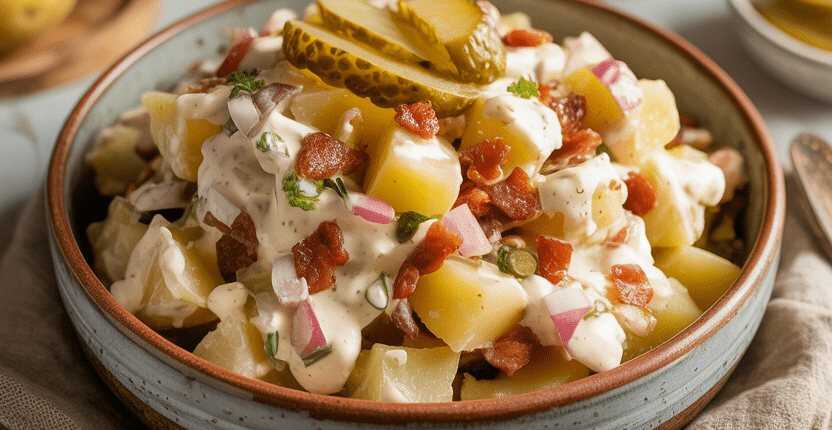 Kartoffelsalat als Beilage zu Würstchen