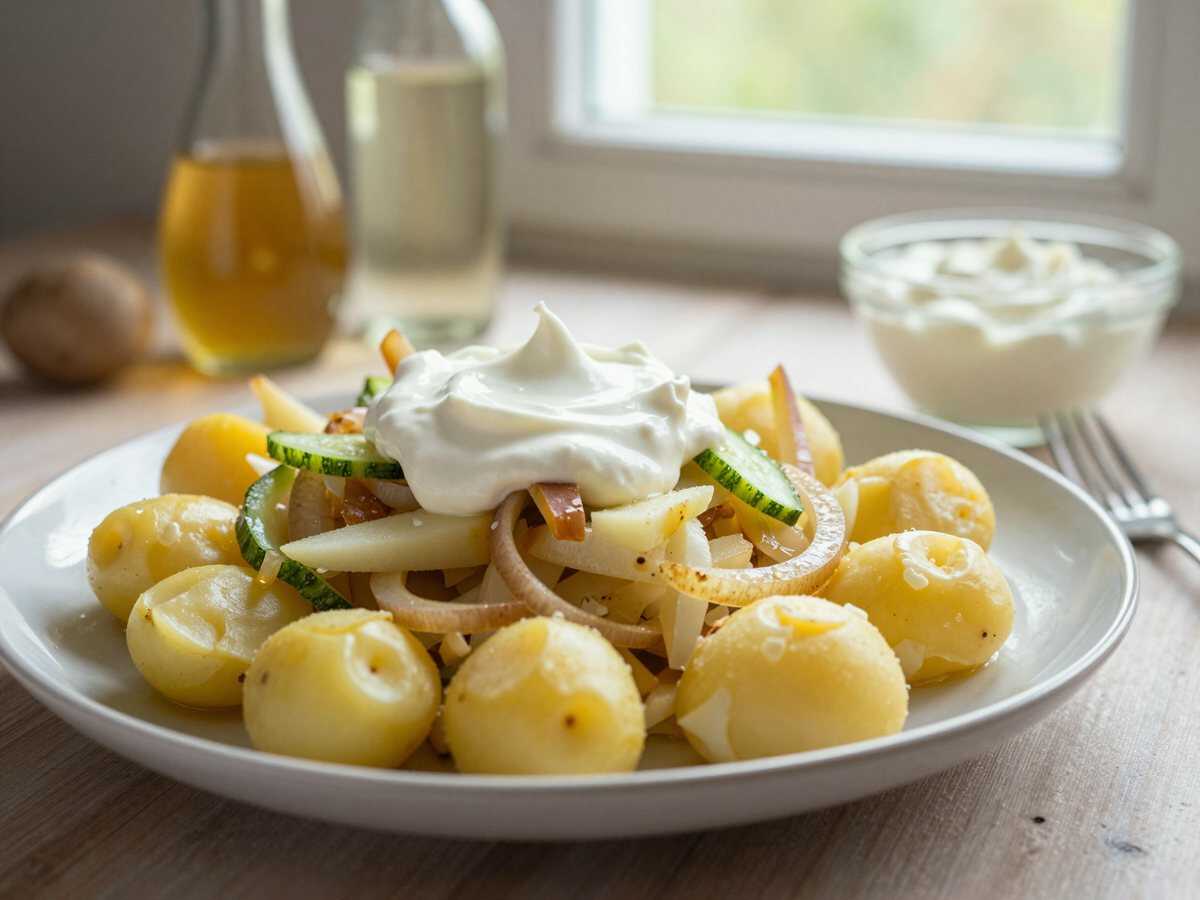 Kartoffelsalat mit Apfel und Zwiebel: das Lieblingsrezept der ganzen Familie – während der Zubereitung