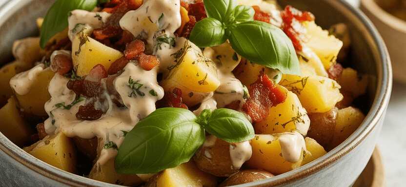 Kartoffelsalat mit Basilikum – Der mediterrane Alltagsheld – so sieht es fertig aus