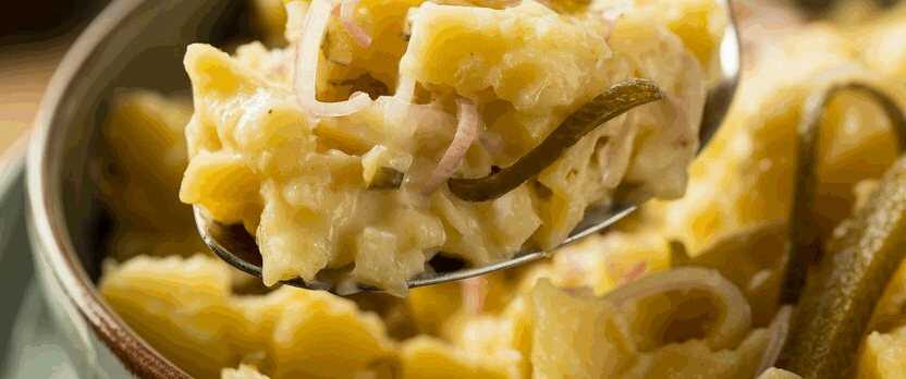 Kartoffelsalat mit Essiggurken und Zwiebeln