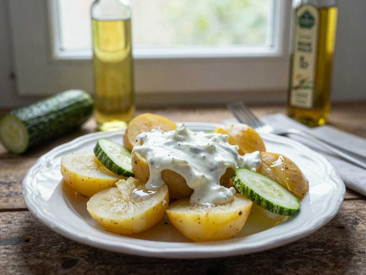 Kartoffelsalat mit Joghurt-Dressing leicht – Kinder lieben dieses Rezept – während der Zubereitung
