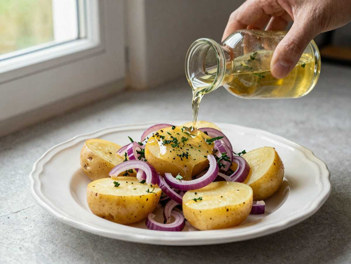 Kartoffelsalat mit Kräuter-Vinaigrette, das Rezept, das in jeder Familien-WhatsApp-Gruppe landet – während der Zubereitung
