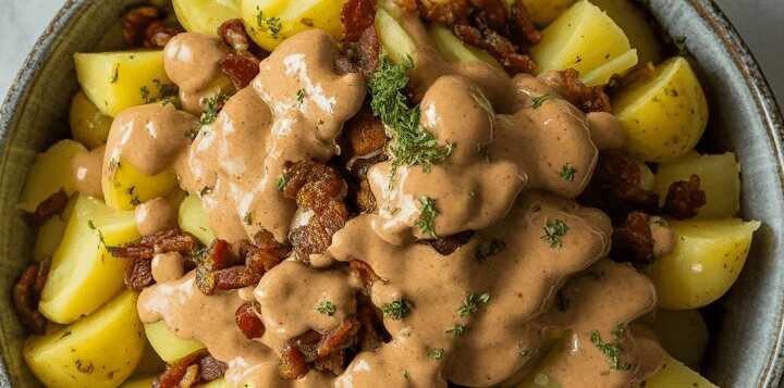Kartoffelsalat mit warmem Brühen-Dressing