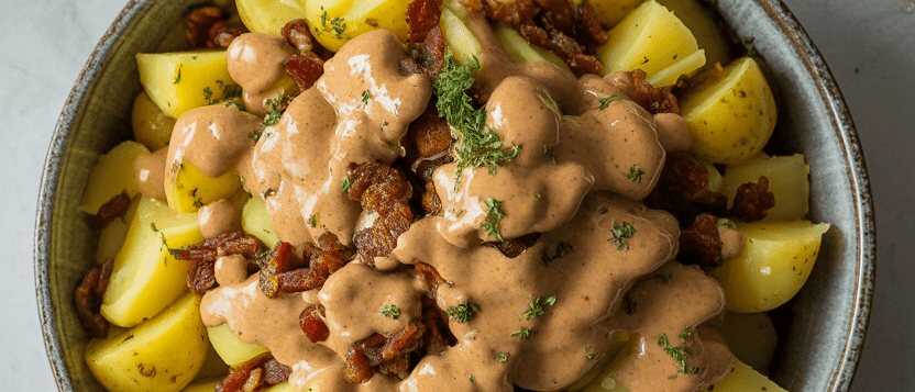 Kartoffelsalat mit warmem Brühen-Dressing