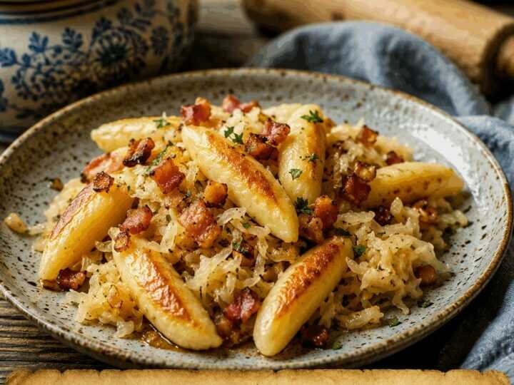 Kartoffel-Schupfnudeln mit Sauerkraut und Speck: in 3 Schritten fertig